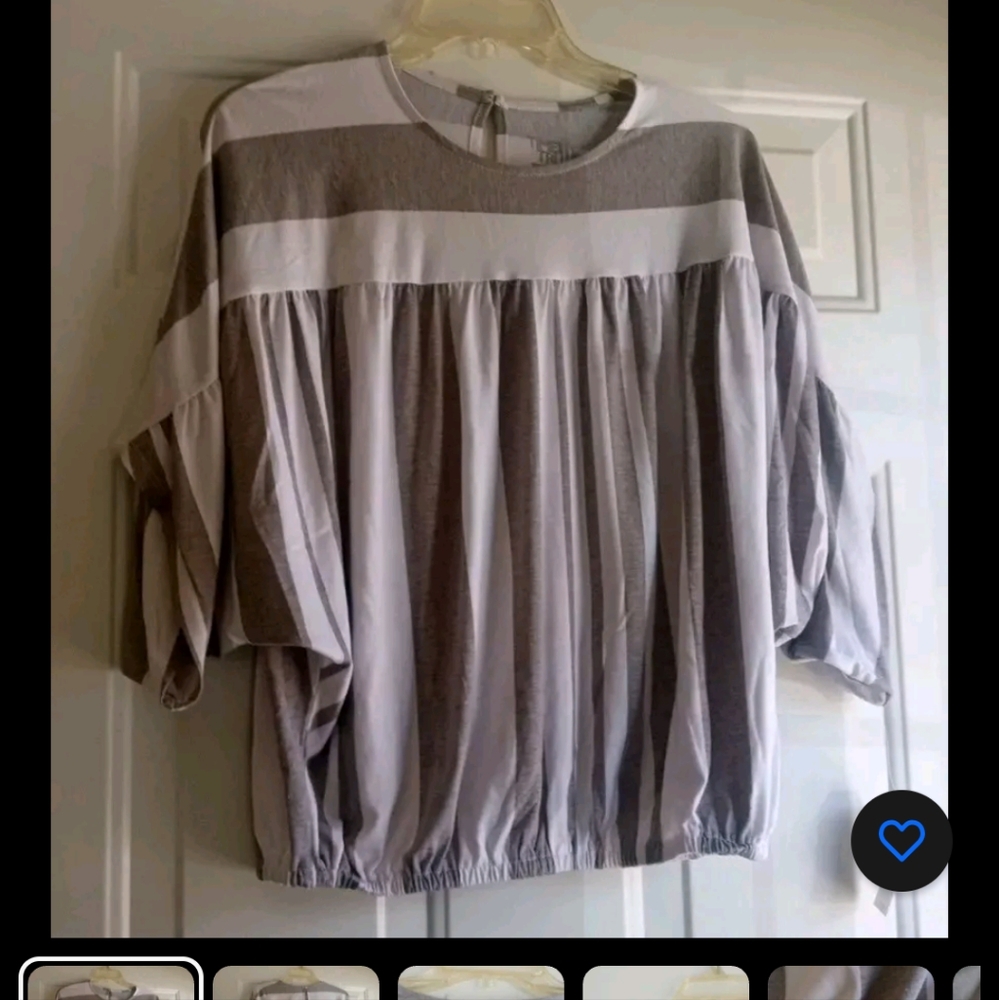 Womens Time & Tru Gray White Striped Top Size 4-6
